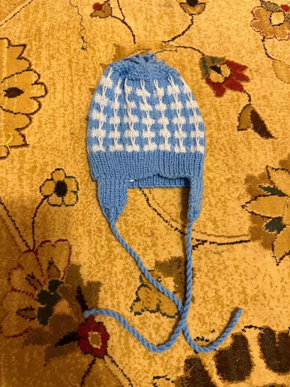 Kids Blue and White Knit Earflap Hat